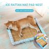 Breathable Pet Puppy Cooling Mat Bed Summer Protection Cervical Spine Cat Dog Ice Mat Square Rattan Kennel Supplies - pink - 50cm*40cm*7cm