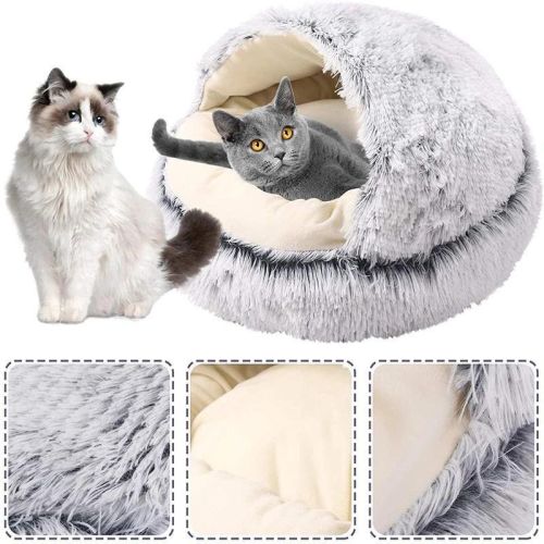 New Style Pet Cat Bed Dog Bed Round Plush Warm Cat's House Soft Long Plush Best Pet Bed Dogs For Cats Nest 2 In 1 Cat Accessorie - grey - 40cm
