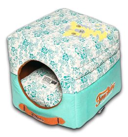 Touchdog Floral-Galore Convertible and Reversible Squared 2-in-1 Collapsible Dog House Bed - PB49BLLG