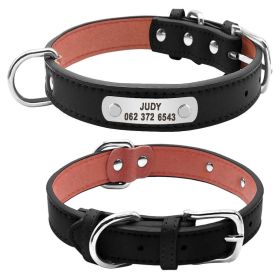 PU Leather Dog Collar Durable Padded Personalized Pet ID Collars Customized for Small Medium Large Dogs Cat Red Black Brown - Black - M