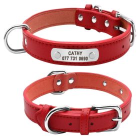 PU Leather Dog Collar Durable Padded Personalized Pet ID Collars Customized for Small Medium Large Dogs Cat Red Black Brown - Red - S
