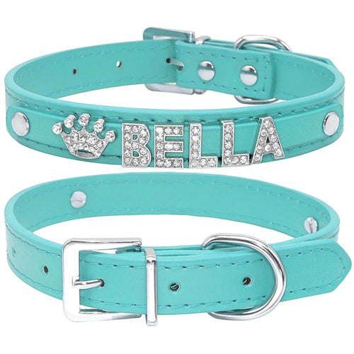 Bling Rhinestone Puppy Dog Collars Personalized Small Dogs Chihuahua - M - Blue