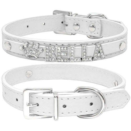 Bling Rhinestone Puppy Dog Collars Personalized Small Dogs Chihuahua - S - white