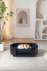 Scandinavian style Elevated Dog Bed Pet Sofa With Solid Wood legs and Black Bent Wood Back, Cashmere Cushion,Mid Size - as Pic