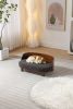 Scandinavian style Elevated Dog Bed Pet Sofa With Solid Wood legs and Bent Wood Back, cashmesh Cushion, Walnut wood, dark grey cashmere. - as Pic