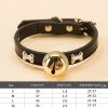 Leather Pet Collars Pet paw print bone alloy bell collar dog collar Best Santa Xmas Gifts cat collar - Black - L