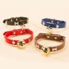 Leather Pet Collars Pet paw print bone alloy bell collar dog collar Best Santa Xmas Gifts cat collar - Pink - L