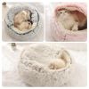 New Style Pet Cat Bed Dog Bed Round Plush Warm Cat's House Soft Long Plush Best Pet Bed Dogs For Cats Nest 2 In 1 Cat Accessorie - Coffee - 50cm