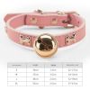 Leather Pet Collars Pet paw print bone alloy bell collar dog collar Best Santa Xmas Gifts cat collar - Pink - L