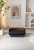 Scandinavian style Elevated Dog Bed Pet Sofa With Solid Wood legs and Bent Wood Back, cashmesh Cushion, Walnut wood,dark blue cashmesh. - as Pic