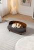 Scandinavian style Elevated Dog Bed Pet Sofa With Solid Wood legs and Bent Wood Back, cashmesh Cushion, Walnut wood, dark grey cashmere. - as Pic