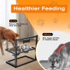 Dog Raised Bowls with 4.1 to 12.4in Adjustable Height Stainless Steel Elevated Double Dog Bowls with Bell Name Plate for Small Medium Large Dogs - Dog