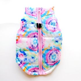 New Dog Clothes Winter Thickened Dog Cotton-padded Jacket Waistcoat Vest Down Silk Cotton Traction Buckle (Option: Rainbow Jacket-XL)