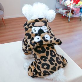 Fleece-lined Warm Dog Cat Clothing Flower Four Feet Pet Costume (Option: Leopard Print Pet Costume-L)